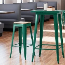 LT&S Alloy Series Lancaster Table & Seating Alloy Series Emerald Stackable Metal Indoor Industrial Barstool With Natural Wood Seat