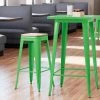 LT&S Alloy Series Lancaster Table & Seating Alloy Series Green Metal Indoor Industrial Cafe Bar Height Stool With Natural Wood Seat