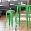 LT&S Alloy Series Lancaster Table & Seating Alloy Series Green Metal Indoor Industrial Cafe Bar Height Stool With Walnut Wood Seat