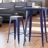 LT&S Alloy Series Lancaster Table & Seating Alloy Series Navy Stackable Metal Indoor Industrial Barstool With Natural Wood Seat