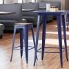 LT&S Alloy Series Lancaster Table & Seating Alloy Series Navy Stackable Metal Indoor Industrial Barstool With Walnut Wood Seat