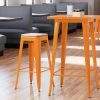 LT&S Alloy Series Lancaster Table & Seating Alloy Series Orange Stackable Metal Indoor Industrial Barstool With Gray Wood Seat