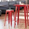 LT&S Alloy Series Lancaster Table & Seating Alloy Series Red Stackable Metal Indoor Industrial Barstool With Gray Wood Seat