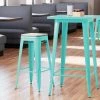 LT&S Alloy Series Lancaster Table & Seating Alloy Series Seafoam Stackable Metal Indoor Industrial Barstool With Gray Wood Seat