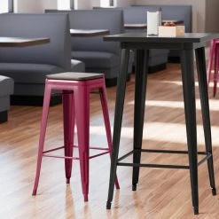 LT&S Alloy Series Lancaster Table & Seating Alloy Series Sangria Metal Indoor Industrial Cafe Bar Height Stool With Black Wood Seat