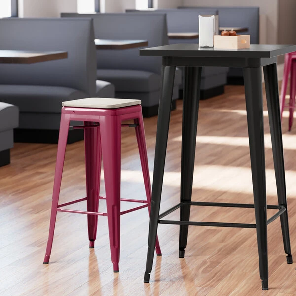LT&S Alloy Series Lancaster Table & Seating Alloy Series Sangria Stackable Metal Indoor Industrial Barstool With Gray Wood Seat 1 LT&S Alloy Series Lancaster Table & Seating Alloy Series Sangria Stackable Metal Indoor Industrial Barstool With Gray Wood Seat