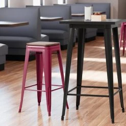 LT&S Alloy Series Lancaster Table & Seating Alloy Series Sangria Metal Indoor Industrial Cafe Bar Height Stool With Walnut Wood Seat