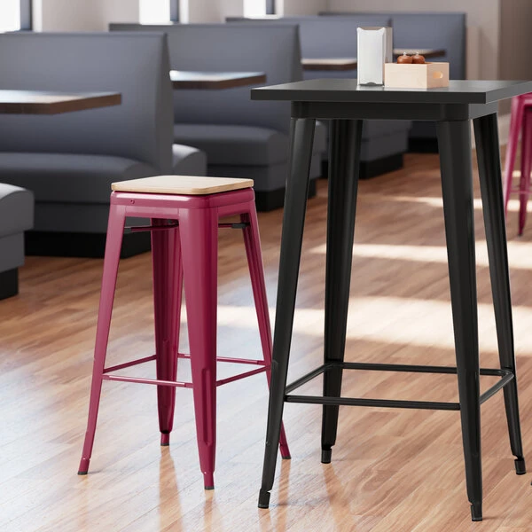 LT&S Alloy Series Lancaster Table & Seating Alloy Series Sangria Metal Indoor Industrial Cafe Bar Height Stool With Natural Wood Seat 1 LT&S Alloy Series Lancaster Table & Seating Alloy Series Sangria Metal Indoor Industrial Cafe Bar Height Stool With Natural Wood Seat