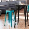 LT&S Alloy Series Lancaster Table & Seating Alloy Series Teal Metal Indoor Industrial Cafe Bar Height Stool With Walnut Wood Seat