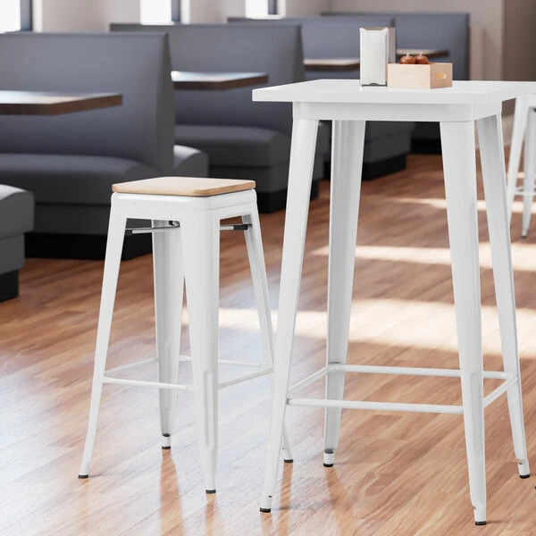 LT&S Alloy Series Lancaster Table & Seating Alloy Series White Metal Indoor Industrial Cafe Bar Height Stool With Natural Wood Seat 1 LT&S Alloy Series Lancaster Table & Seating Alloy Series White Metal Indoor Industrial Cafe Bar Height Stool With Natural Wood Seat