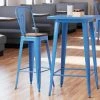 LT&S Alloy Series Lancaster Table & Seating Alloy Series Blue Metal Indoor Industrial Cafe Bar Height Stool With Vertical Slat Back And Walnut Wood Seat