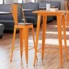 LT&S Alloy Series Lancaster Table & Seating Alloy Series Orange Metal Indoor Industrial Cafe Bar Height Stool With Vertical Slat Back And Walnut Wood Seat