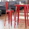 LT&S Alloy Series Lancaster Table & Seating Alloy Series Red Metal Indoor Industrial Cafe Bar Height Stool With Vertical Slat Back And Black Wood Seat