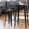 LT&S Alloy Series Lancaster Table & Seating Alloy Series Black Metal Indoor Industrial Cafe Bar Height Stool With Vertical Slat Back And Walnut Wood Seat