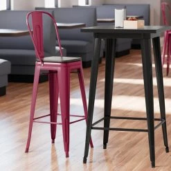 LT&S Alloy Series Lancaster Table & Seating Alloy Series Sangria Metal Indoor Industrial Cafe Bar Height Stool With Vertical Slat Back And Black Wood Seat