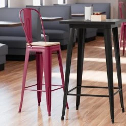 LT&S Alloy Series Lancaster Table & Seating Alloy Series Sangria Metal Indoor Industrial Cafe Bar Height Stool With Vertical Slat Back And Natural Wood Seat