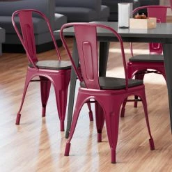 LT&S Alloy Series Lancaster Table & Seating Alloy Series Sangria Metal Indoor Industrial Cafe Chair With Vertical Slat Back And Black Wood Seat