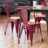 LT&S Alloy Series Lancaster Table & Seating Alloy Series Sangria Metal Indoor Industrial Cafe Chair With Vertical Slat Back And Natural Wood Seat