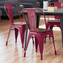 LT&S Alloy Series Lancaster Table & Seating Alloy Series Sangria Metal Indoor Industrial Cafe Chair With Vertical Slat Back And Walnut Wood Seat