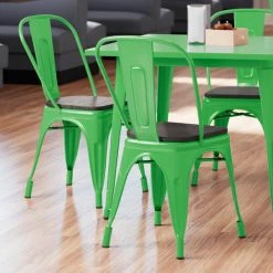 LT&S Alloy Series Lancaster Table & Seating Alloy Series Green Metal Indoor Industrial Cafe Chair With Vertical Slat Back And Black Wood Seat