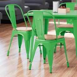 LT&S Alloy Series Lancaster Table & Seating Alloy Series Green Metal Indoor Industrial Cafe Chair With Vertical Slat Back And Natural Wood Seat