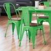LT&S Alloy Series Lancaster Table & Seating Alloy Series Green Metal Indoor Industrial Cafe Chair With Vertical Slat Back And Walnut Wood Seat