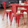 LT&S Alloy Series Lancaster Table & Seating Alloy Series Red Metal Indoor Industrial Cafe Chair With Vertical Slat Back And Natural Wood Seat