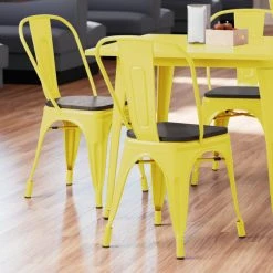 LT&S Alloy Series Lancaster Table & Seating Alloy Series Yellow Metal Indoor Industrial Cafe Chair With Vertical Slat Back And Black Wood Seat