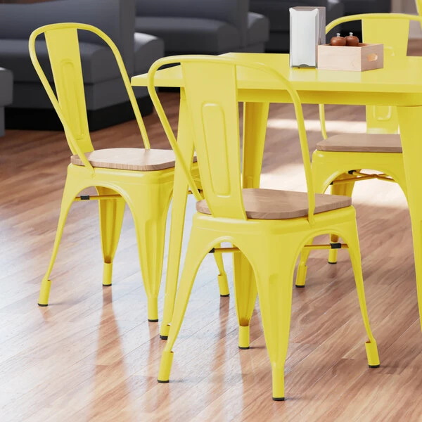 LT&S Alloy Series Lancaster Table & Seating Alloy Series Yellow Metal Indoor Industrial Cafe Chair With Vertical Slat Back And Natural Wood Seat 1 LT&S Alloy Series Lancaster Table & Seating Alloy Series Yellow Metal Indoor Industrial Cafe Chair With Vertical Slat Back And Natural Wood Seat