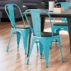 LT&S Alloy Series Lancaster Table & Seating Alloy Series Arctic Blue Metal Indoor Industrial Cafe Chair With Vertical Slat Back And Black Wood Seat