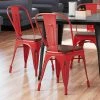 LT&S Alloy Series Lancaster Table & Seating Alloy Series Distressed Red Metal Indoor Industrial Cafe Chair With Vertical Slat Back And Walnut Wood Seat