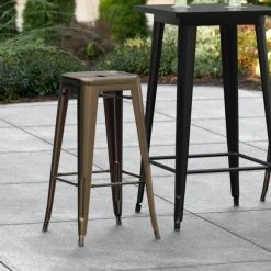 LT&S Alloy Series Lancaster Table & Seating Alloy Series Copper Stackable Metal Indoor / Outdoor Industrial Barstool With Drain Hole Seat