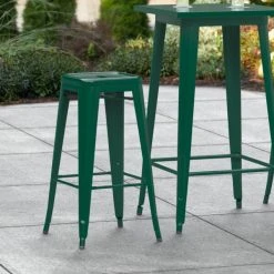LT&S Alloy Series Lancaster Table & Seating Alloy Series Emerald Stackable Metal Indoor / Outdoor Industrial Barstool With Drain Hole Seat