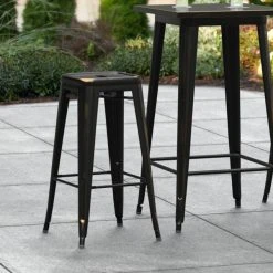 LT&S Alloy Series Lancaster Table & Seating Alloy Series Distressed Copper Stackable Metal Indoor / Outdoor Industrial Barstool With Drain Hole Seat