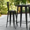 LT&S Alloy Series Lancaster Table & Seating Alloy Series Distressed Black Metal Indoor / Outdoor Industrial Cafe Barstool With Vertical Slat Back And Drain Hole Seat