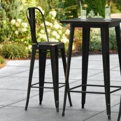 LT&S Alloy Series Lancaster Table & Seating Alloy Series Distressed Copper Metal Indoor / Outdoor Industrial Cafe Barstool With Vertical Slat Back And Drain Hole Seat