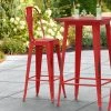 LT&S Alloy Series Lancaster Table & Seating Alloy Series Distressed Red Metal Indoor / Outdoor Industrial Cafe Barstool With Vertical Slat Back And Drain Hole Seat