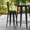 LT&S Alloy Series Lancaster Table & Seating Alloy Series Black Metal Indoor / Outdoor Industrial Cafe Barstool With Vertical Slat Back And Drain Hole Seat