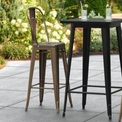 LT&S Alloy Series Lancaster Table & Seating Alloy Series Copper Metal Indoor / Outdoor Industrial Cafe Barstool With Vertical Slat Back And Drain Hole Seat
