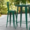 LT&S Alloy Series Lancaster Table & Seating Alloy Series Emerald Metal Indoor / Outdoor Industrial Cafe Barstool With Vertical Slat Back And Drain Hole Seat
