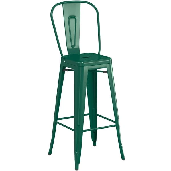LT&S Alloy Series Lancaster Table & Seating Alloy Series Emerald Metal Indoor / Outdoor Industrial Cafe Barstool With Vertical Slat Back And Drain Hole Seat 2 LT&S Alloy Series Lancaster Table & Seating Alloy Series Emerald Metal Indoor / Outdoor Industrial Cafe Barstool With Vertical Slat Back And Drain Hole Seat - Image 2