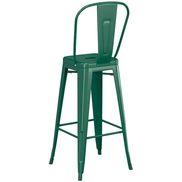 LT&S Alloy Series Lancaster Table & Seating Alloy Series Emerald Metal Indoor / Outdoor Industrial Cafe Barstool With Vertical Slat Back And Drain Hole Seat 3 LT&S Alloy Series Lancaster Table & Seating Alloy Series Emerald Metal Indoor / Outdoor Industrial Cafe Barstool With Vertical Slat Back And Drain Hole Seat - Image 3