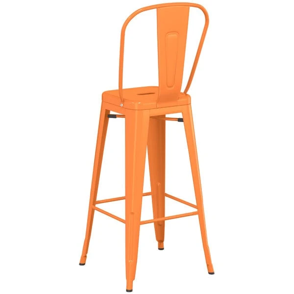 LT&S Alloy Series Lancaster Table & Seating Alloy Series Orange Metal Indoor / Outdoor Industrial Cafe Barstool With Vertical Slat Back And Drain Hole Seat 3 LT&S Alloy Series Lancaster Table & Seating Alloy Series Orange Metal Indoor / Outdoor Industrial Cafe Barstool With Vertical Slat Back And Drain Hole Seat - Image 3