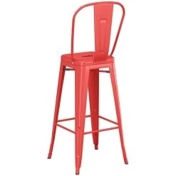 LT&S Alloy Series Lancaster Table & Seating Alloy Series Red Metal Indoor / Outdoor Industrial Cafe Barstool With Vertical Slat Back And Drain Hole Seat -Zown Shop 2445637