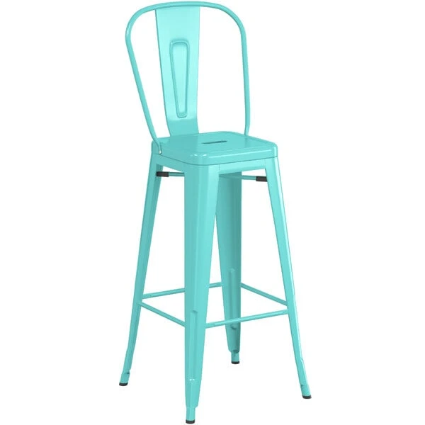 LT&S Alloy Series Lancaster Table & Seating Alloy Series Seafoam Metal Indoor / Outdoor Industrial Cafe Barstool With Vertical Slat Back And Drain Hole Seat 2 LT&S Alloy Series Lancaster Table & Seating Alloy Series Seafoam Metal Indoor / Outdoor Industrial Cafe Barstool With Vertical Slat Back And Drain Hole Seat - Image 2