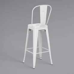 LT&S Alloy Series Lancaster Table & Seating Alloy Series White Metal Indoor / Outdoor Industrial Cafe Barstool With Vertical Slat Back And Drain Hole Seat -Zown Shop 2445643