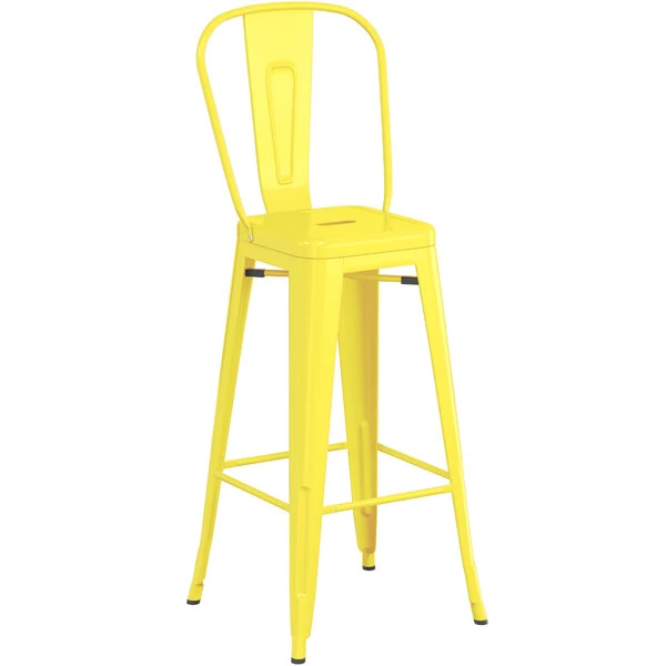 LT&S Alloy Series Lancaster Table & Seating Alloy Series Yellow Metal Indoor / Outdoor Industrial Cafe Barstool With Vertical Slat Back And Drain Hole Seat 2 LT&S Alloy Series Lancaster Table & Seating Alloy Series Yellow Metal Indoor / Outdoor Industrial Cafe Barstool With Vertical Slat Back And Drain Hole Seat - Image 2