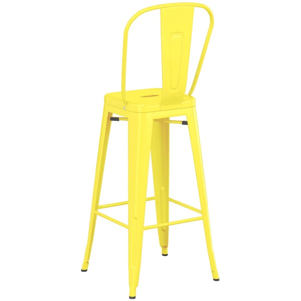 LT&S Alloy Series Lancaster Table & Seating Alloy Series Yellow Metal Indoor / Outdoor Industrial Cafe Barstool With Vertical Slat Back And Drain Hole Seat 3 LT&S Alloy Series Lancaster Table & Seating Alloy Series Yellow Metal Indoor / Outdoor Industrial Cafe Barstool With Vertical Slat Back And Drain Hole Seat - Image 3