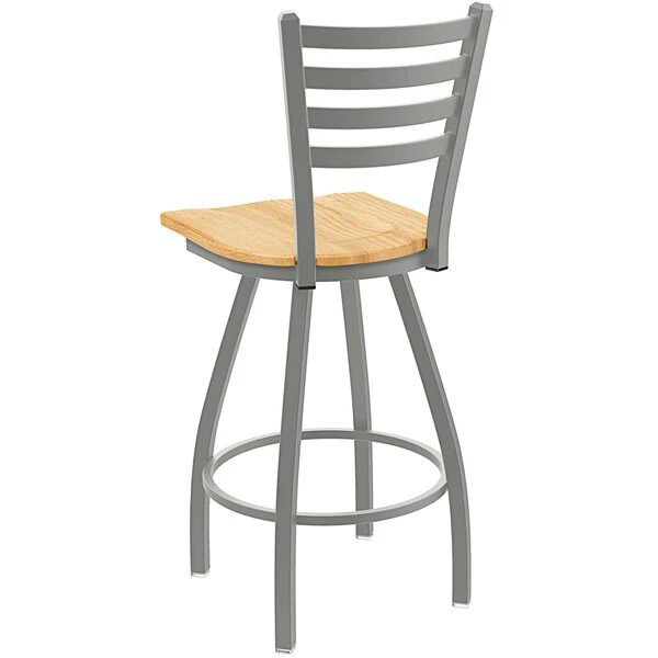 Holland Bar Stool XL 410 Jackie 25" Ladderback Swivel Counter Stool With Anodized Nickel Finish And Natural Oak Seat 2 Holland Bar Stool XL 410 Jackie 25" Ladderback Swivel Counter Stool With Anodized Nickel Finish And Natural Oak Seat - Image 2