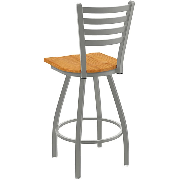Holland Bar Stool XL 410 Jackie 30" Ladderback Swivel Bar Stool With Anodized Nickel Finish And Medium Oak Seat 2 Holland Bar Stool XL 410 Jackie 30" Ladderback Swivel Bar Stool With Anodized Nickel Finish And Medium Oak Seat - Image 2